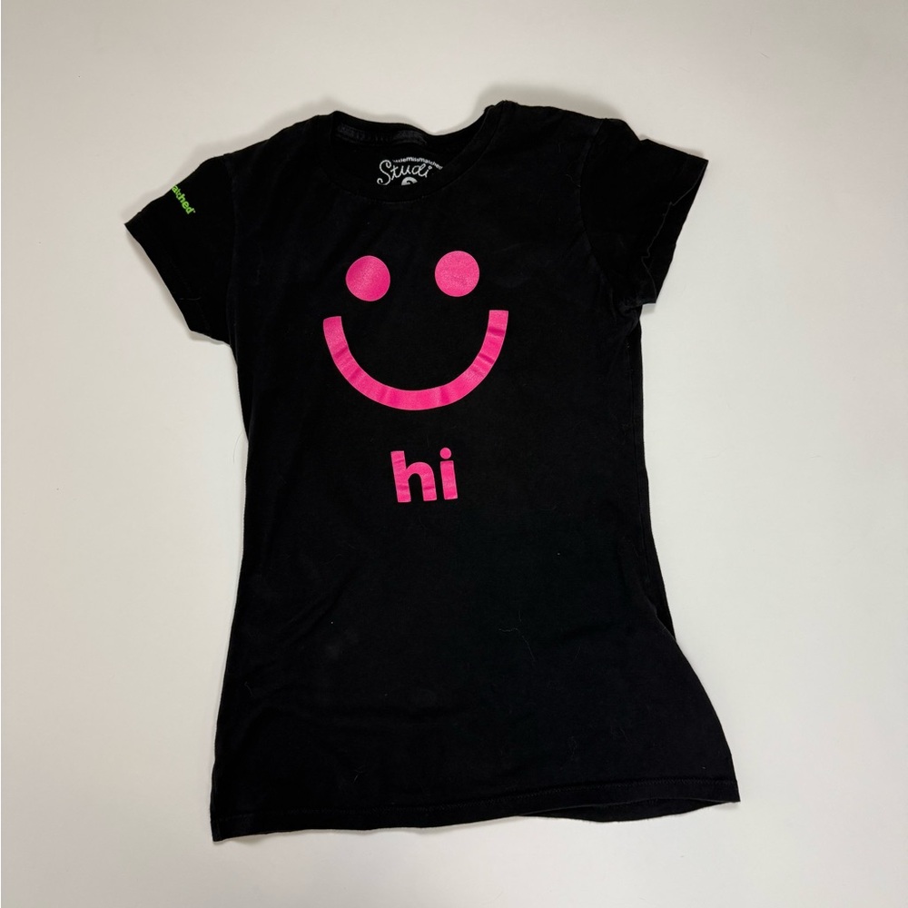 Black Kids T-Shirt with Pink Smiley by